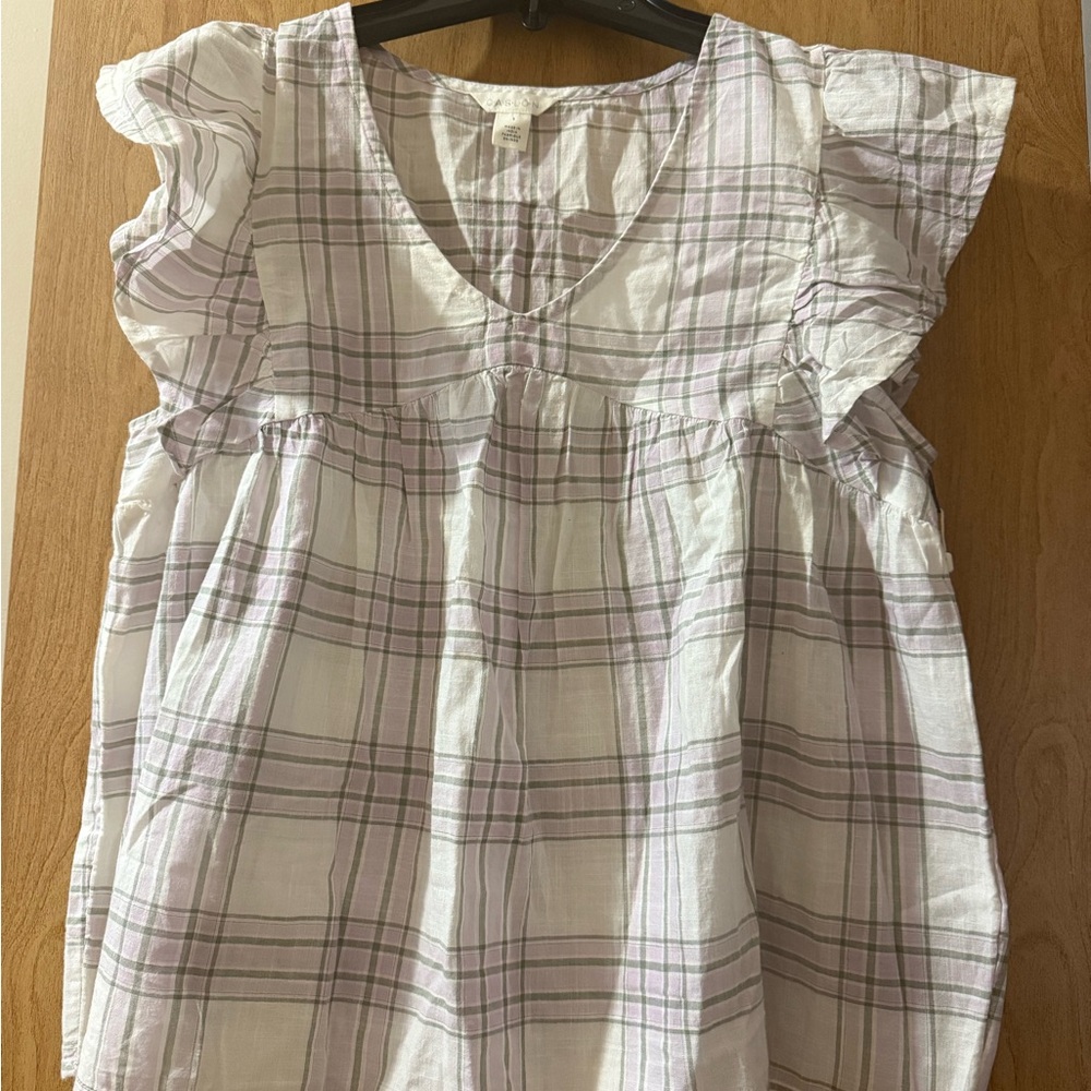 Caslon White, Gray and Lavender Plaid Top